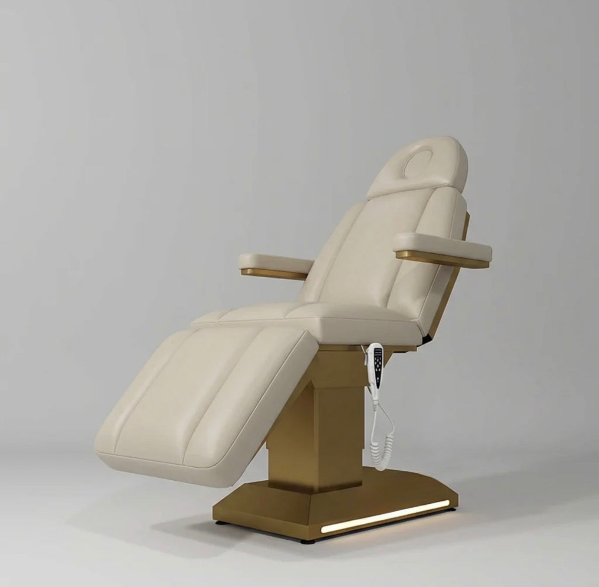 Nude dental chair on a gray background beauty bed salon 