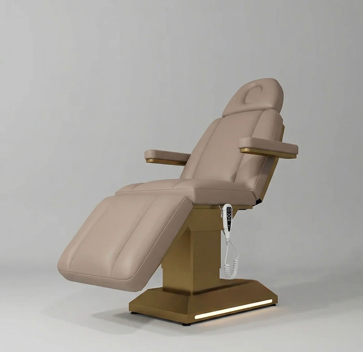 Nude dental chair on a gray background beauty bed salon 