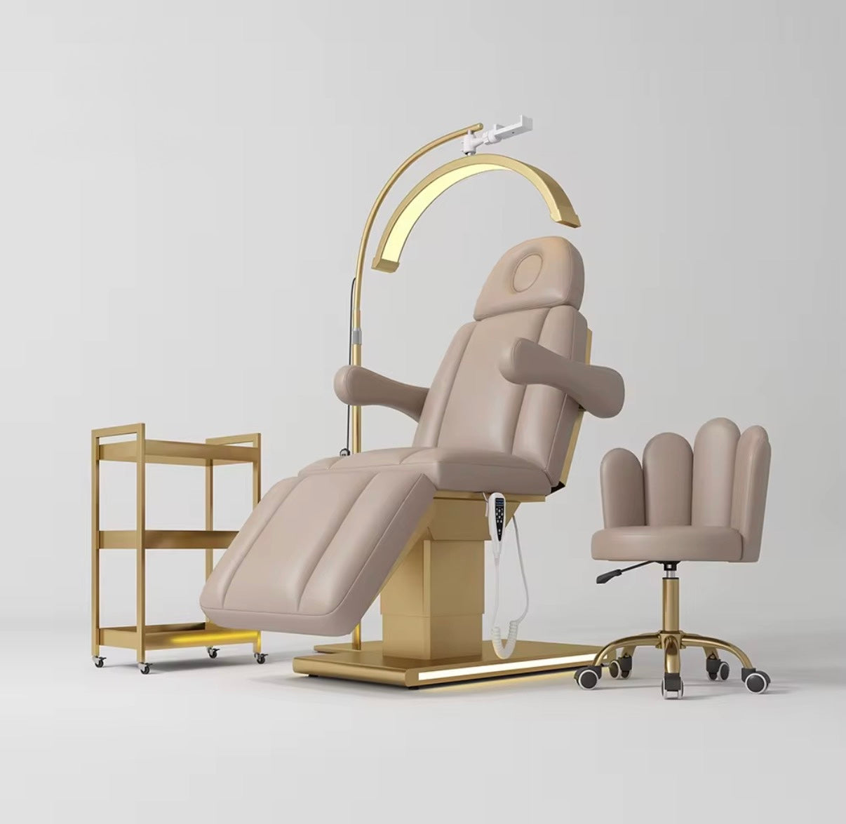 Velora luxury electric beauty bed with remote control in nude upholstery 